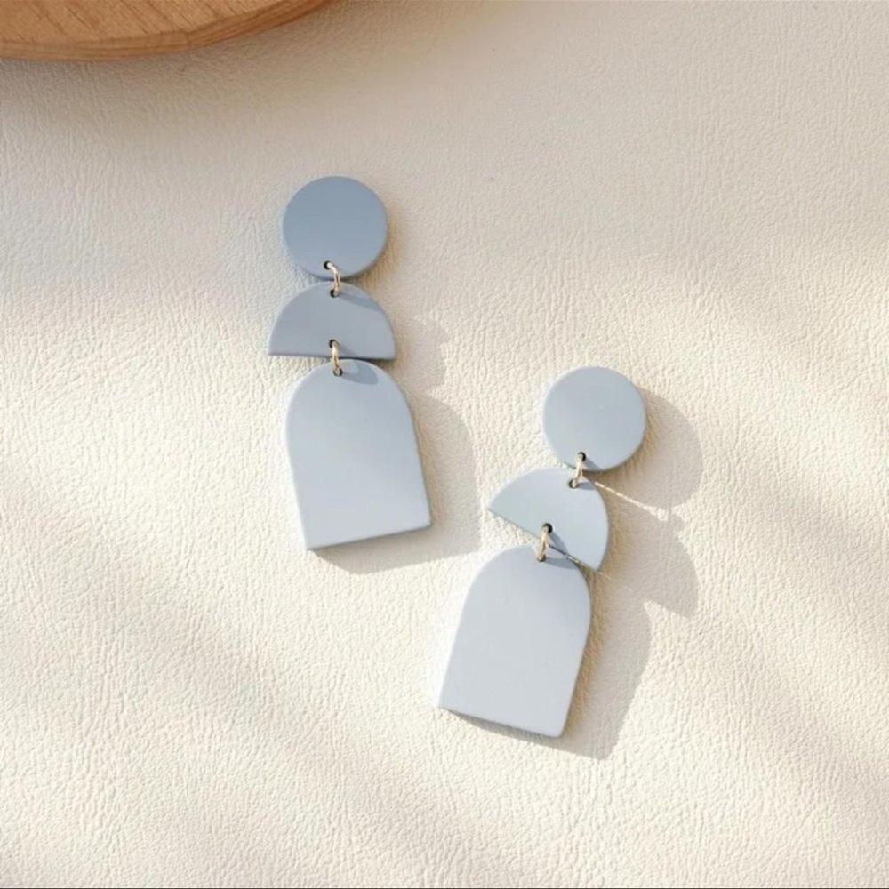 Light Blue Lightweight Geometric Polymer Clay Earrings Contemporary Minimal Boho